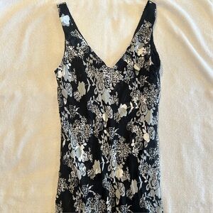 Alex Evenings Black and White Metallic Floral Print Maxi Dress